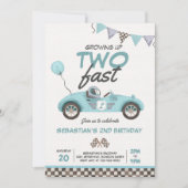 Growing Up Two Fast Blue Race Car 2nd Birthday Invitation (Front)