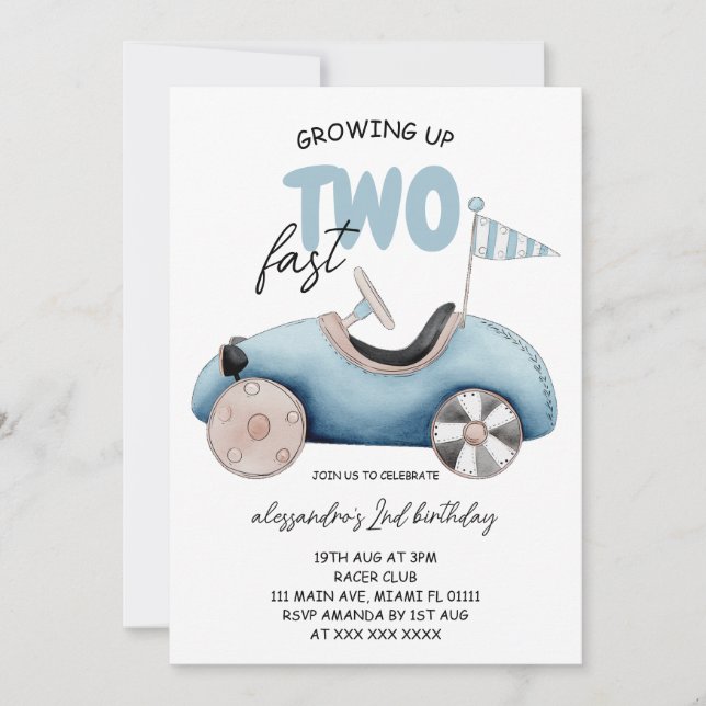 Growing up Two Fast Boy 2nd Birthday  Invitation (Front)
