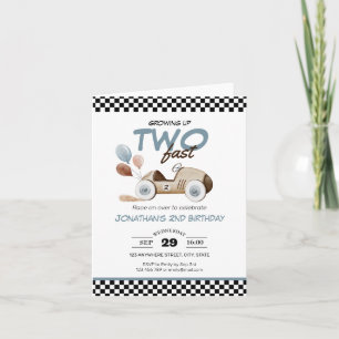 Growing Up Two Fast Boy Birthday Car Vintage Color Invitation