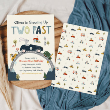 Growing Up Two Fast Cars Birthday Invitation