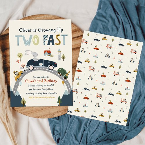 Growing Up Two Fast Cars Birthday Invitation 