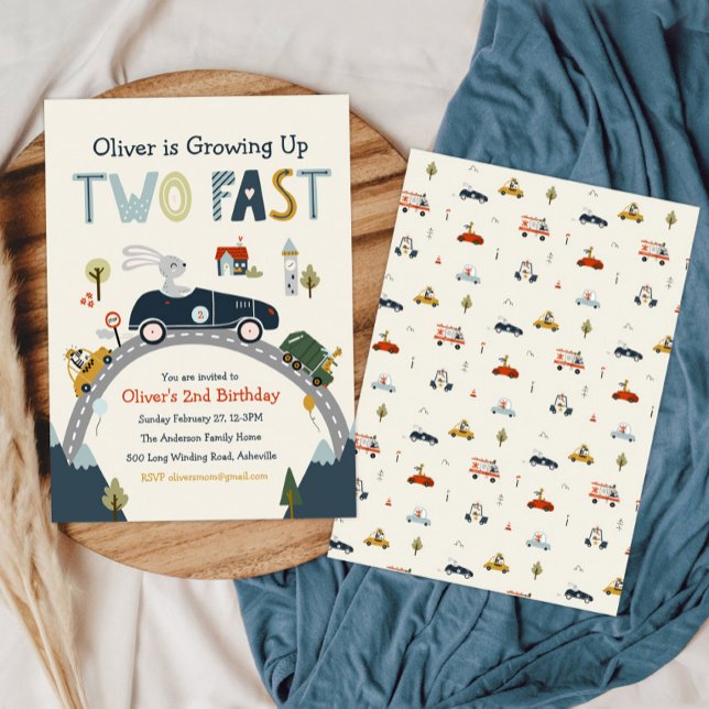 Growing Up Two Fast Cars Birthday Invitation  (Creator Uploaded)