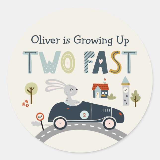 Growing Up Two Fast Cars Birthday Stickers (Front)