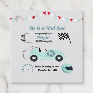 Growing Up Two Fast Festive Blue Race Car Birthday Favor Tags