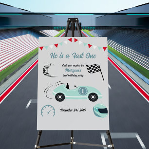 Growing Up Two Fast Festive Blue Race Car Birthday Foam Board