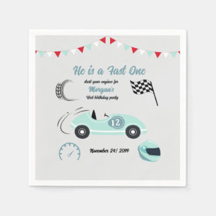 Growing Up Two Fast Festive Blue Race Car Birthday Napkins