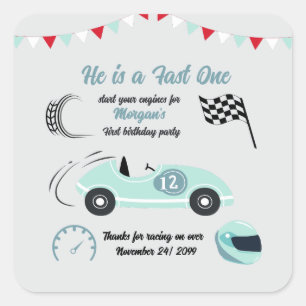 Growing Up Two Fast Festive Blue Race Car Birthday Square Sticker
