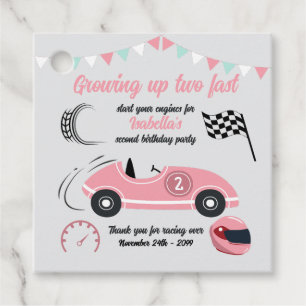 Growing Up Two Fast Festive Pink Race Car Birthday Favor Tags
