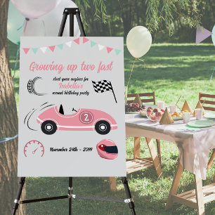 Growing Up Two Fast Festive Pink Race Car Birthday Foam Board