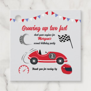 Growing Up Two Fast Festive Red Race Car Birthday Favor Tags