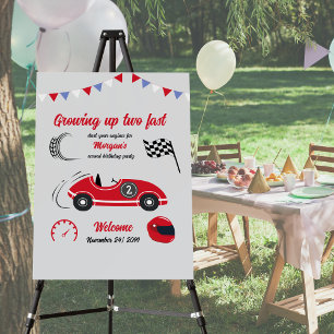 Growing Up Two Fast Festive Red Race Car Birthday Foam Board