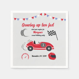 Growing Up Two Fast Festive Red Race Car Birthday Napkins