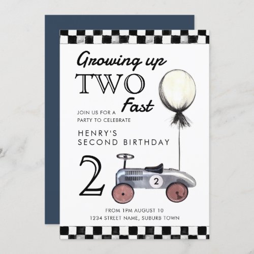 Growing Up Two Fast Invitation Navy and Red