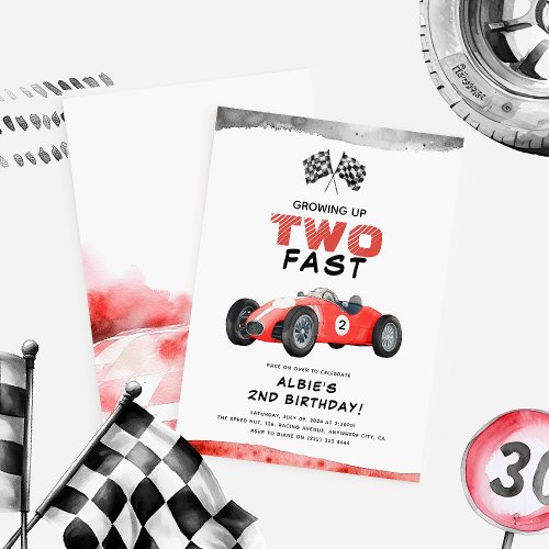 Growing Up TWO Fast Little Racer 2nd Birthday Invitation