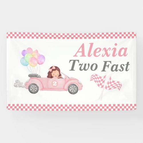 Growing Up Two Fast Pink Race Car Girl 2nd bday Banner