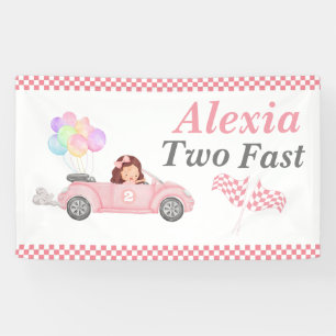 Growing Up Two Fast Pink Race Car Girl 2nd bday Banner