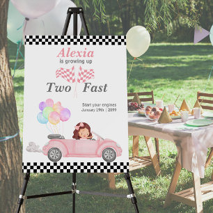 Growing Up Two Fast Pink Race Car Girl 2nd bday Foam Board