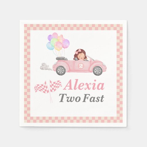 Growing Up Two Fast Pink Race Car Girl 2nd bday Napkins