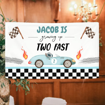 Growing Up Two Fast Race Car 2nd Birthday Backdrop Banner by Anietillustration at Zazzle