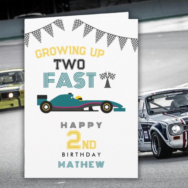 Growing Up Two Fast Race Car 2nd Birthday Card (Creator Uploaded)