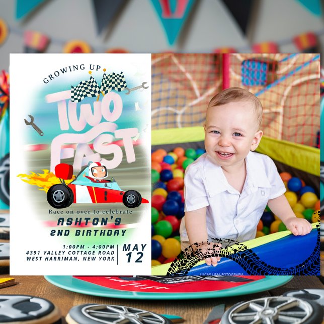 Growing Up Two Fast Race Car 2nd Birthday Invitation (Creator Uploaded)