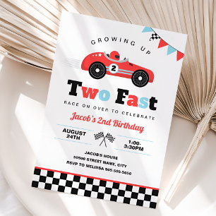 Growing Up Two Fast Race Car 2nd Birthday Invitation