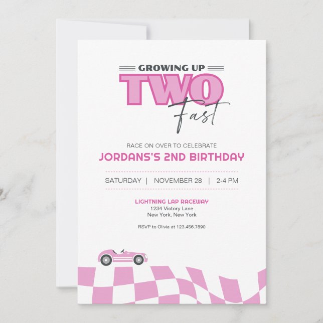 Growing Up Two Fast Race Car Birthday Invitation (Front)