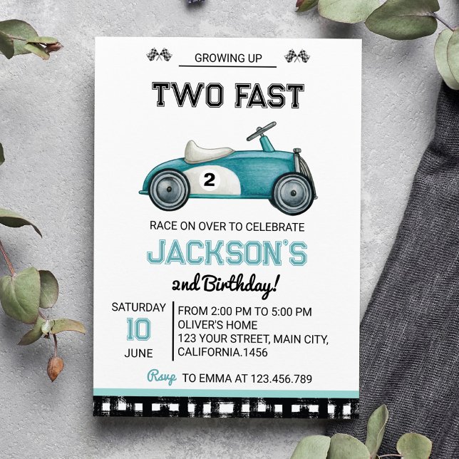 Growing Up Two Fast Race Car Birthday Invitation (Creator Uploaded)
