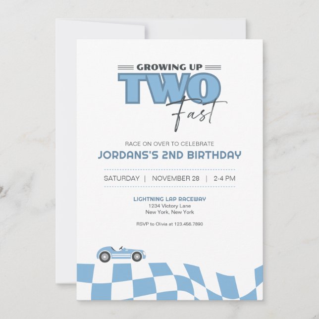 Growing Up Two Fast Race Car Birthday Invitation (Front)