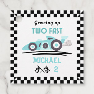 Growing Up Two Fast Race Car Blue Boy 2nd birthday Favor Tags