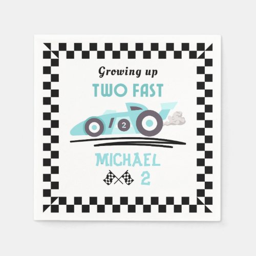 Growing Up Two Fast Race Car Blue Boy 2nd birthday Napkins