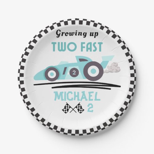 Growing Up Two Fast Race Car Blue Boy 2nd birthday Paper Plates
