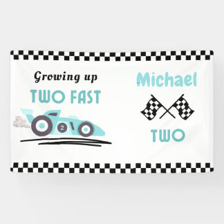Growing Up Two Fast Race Car Boy 2nd birthday Banner