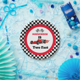 Growing UP TWO Fast Race Car Boy 2nd Birthday Pap Paper Plates