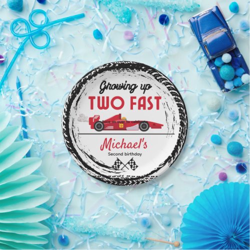 Growing Up Two Fast Race Car Boy 2nd birthday  Paper Plates