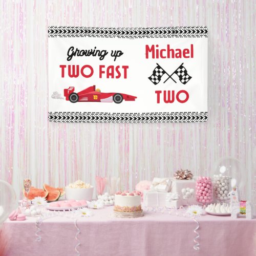 Growing Up Two Fast Race Car Boy Vintage 2nd birth Banner