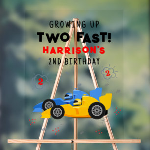 Growing Up Two Fast Race Cars 2nd Birthday Acrylic Sign