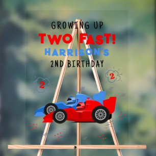 Growing Up Two Fast Race Cars 2nd Birthday Acrylic Sign