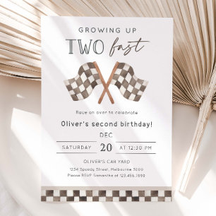 Growing Up Two Fast Racing 2nd Birthday Party  Invitation