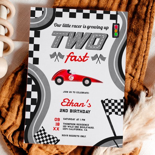 Growing up two fast racing theme cool 2nd birthday invitation