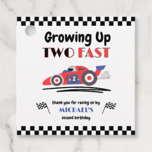Growing Up Two Fast Red Blue Race Car 2nd Birthday Favor Tags