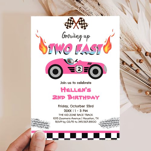 Growing Up Two Fast Red Race Car 1st Birthday Invitation