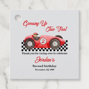 Growing up Two Fast Red Race Car 2nd Birthday Favor Tags