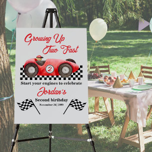 Growing up Two Fast Red Race Car 2nd Birthday Foam Board