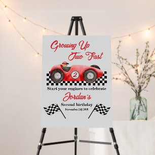 Growing up Two Fast Red Race Car 2nd Birthday Foam Board