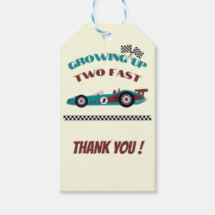 Growing Up Two Fast Retro Boy Race Car Thank you Gift Tags