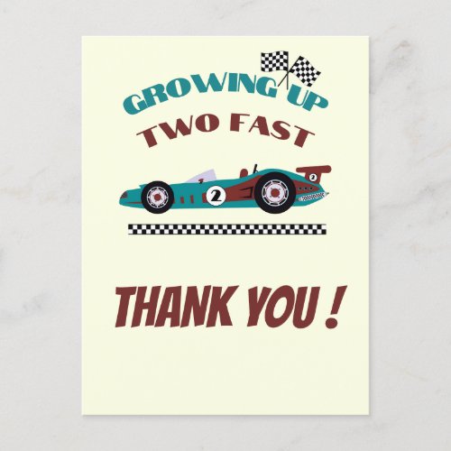 Growing Up Two Fast Retro Boy Race Car Thank you Postcard