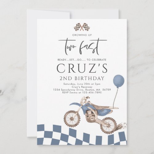 Growing Up Two Fast Yellow Dirt Bike Boy Birthday  Invitation