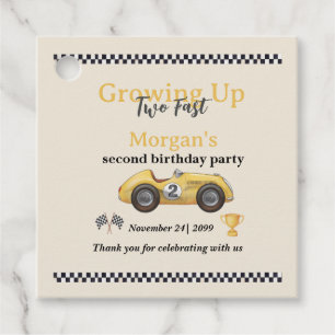 Growing Up Two Fast Yellow Race Car Kids 2nd Favor Tags