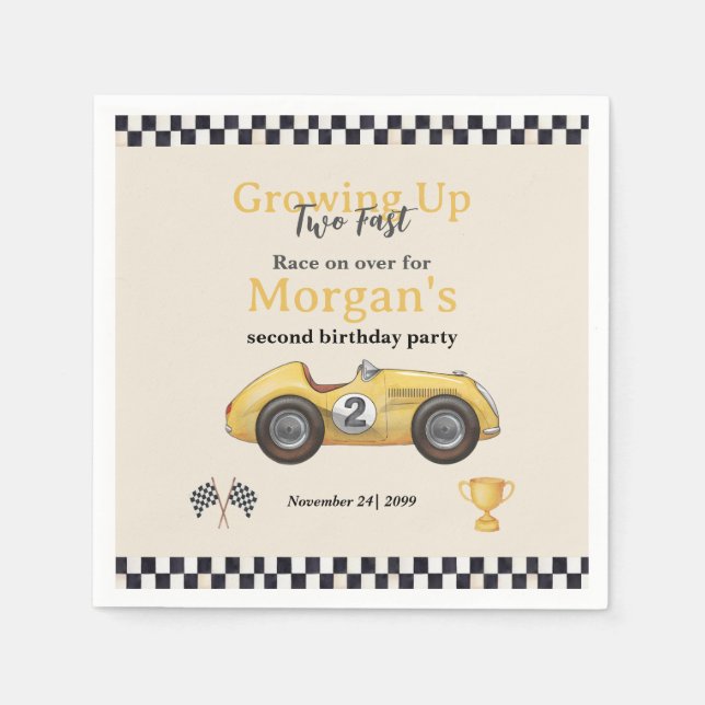 Growing Up Two Fast Yellow Race Car Kids 2nd  Napkins (Front)